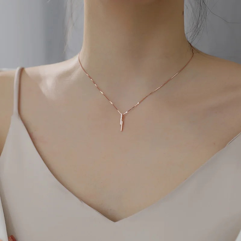 Silvology 925 Sterling Silver Vertical Bar Zircon Necklace for Women Strip Luxury Pendant Festival Jewelry | Украшения и