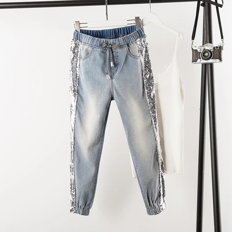 Винтажные джинсы Mom с блестками рваные джинсы-бойфренды для женщин узкие женские