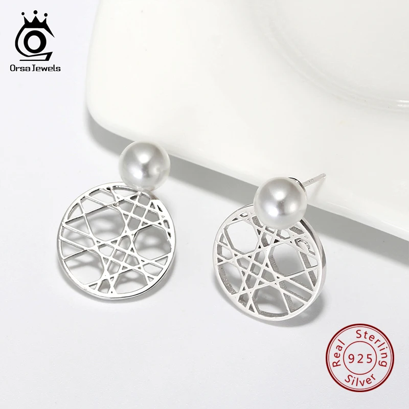 ORSA JEWELS Настоящее серебро 925 пробы Женские Имитация жемчуга круглые серьги неправильные полые модные серьги ювелирные изделия SE159