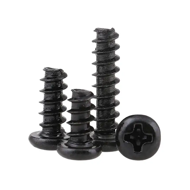 Винты самонарезающие GuHua черные поперечные круглые с плоским хвостом маленькие PB