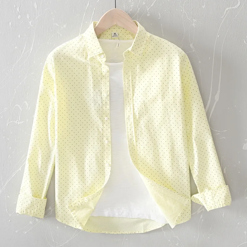 Мини 2020 Мужская рубашка с длинным рукавом в горошек белая небесно голубая