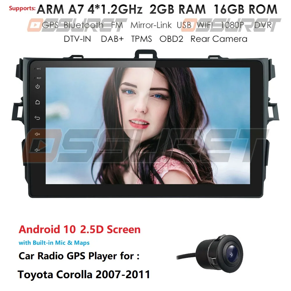 Автомагнитола 9 дюймов 1080P HD Android 10 2 DIN мультимедийный плеер для Toyota Corolla 2007 2008 2009 2010