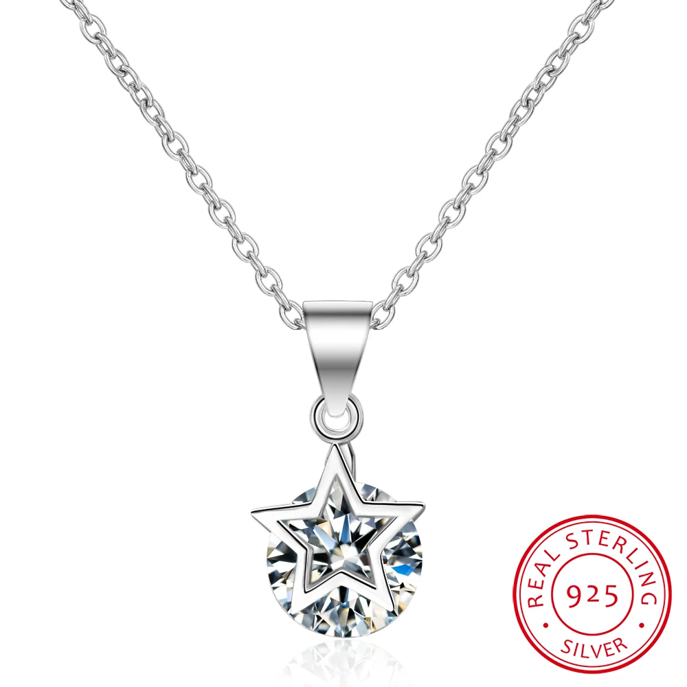 

Ol Cute Star Round Crystal Choker Pendant Necklace For Women Engagement 925 Sterling Silver Fine Jewelry Gift