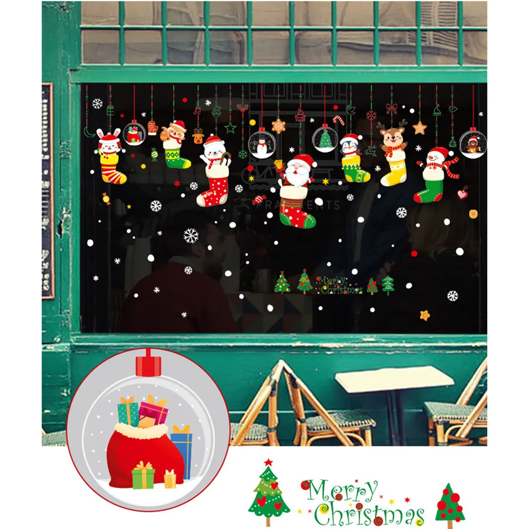

1Set Christmas Wall Sticker Xmas Santa Removable Waterproof Stickers Art Decal Wall Home Shop Decor Christmas Decoration
