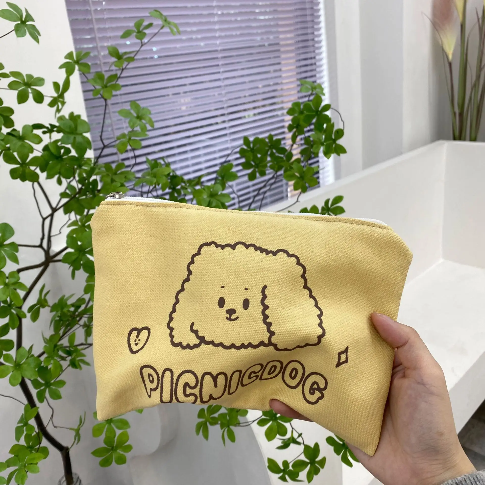 Мультфильм милый Вьющиеся собака Карандаш Чехол холст Портативный Kawaii Цвет