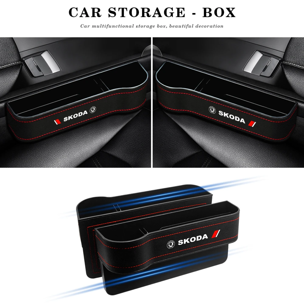 

Car Waterproof Leather Seat Gap Wallet Phone Cup Organizer Case Crevice Logo Storage Box For Skoda Octavia A5 A7 Fabia Superb