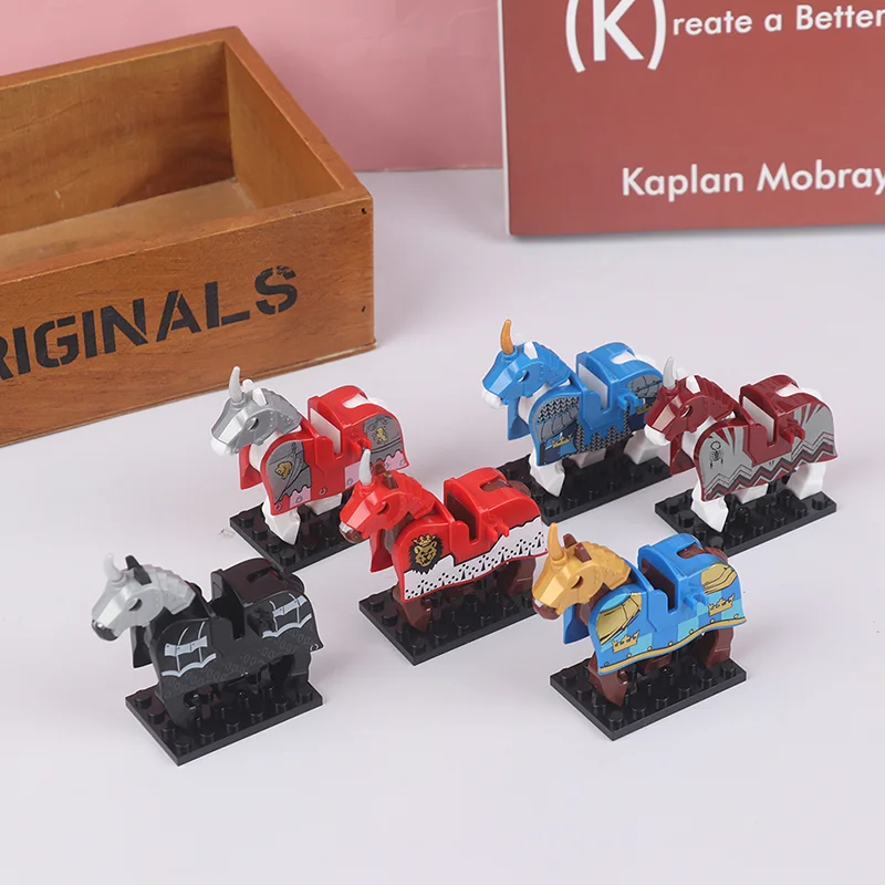 

War Knight Armor Horse With Saddle Theme Animal Building Blocks Model Toys Building Block War Horse With Horse Robe Kids Gifts