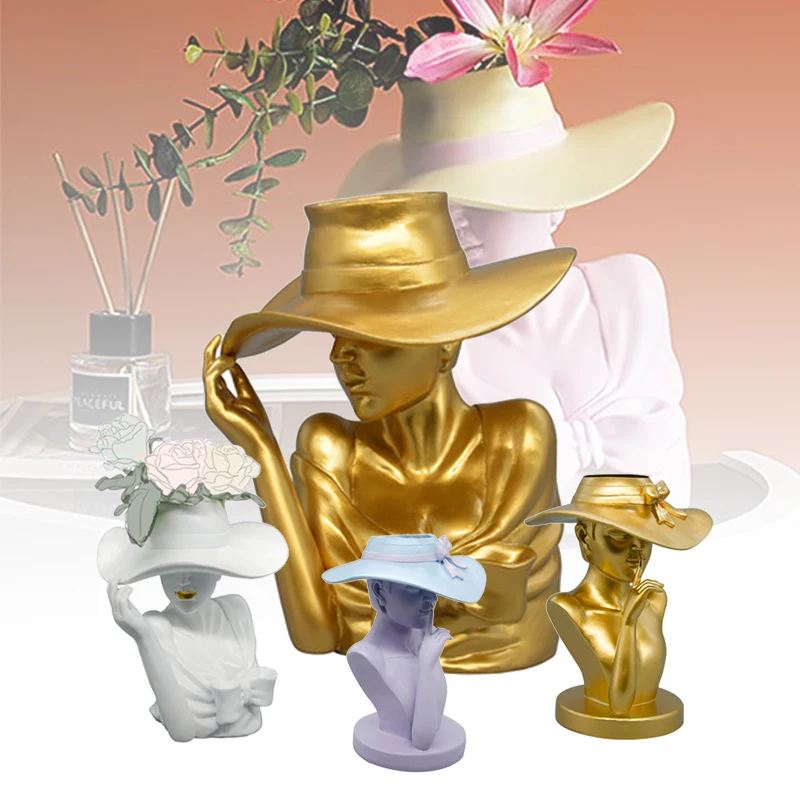

Креативная статуя-плантатор изящная женщина в шляпе от солнца Цветочный горшок Декор декоративная каучуковая художественная ваза орнамен...