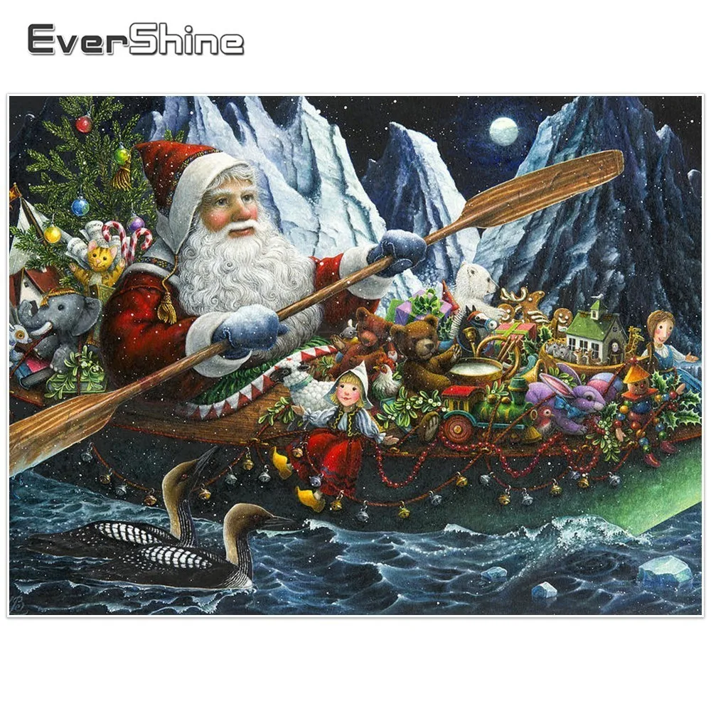 EverShine Christmas Diamond Embroidery Full Round Painting Cross Stitch Santa Claus Cartoon Holiday Decoration Gift | Дом и сад
