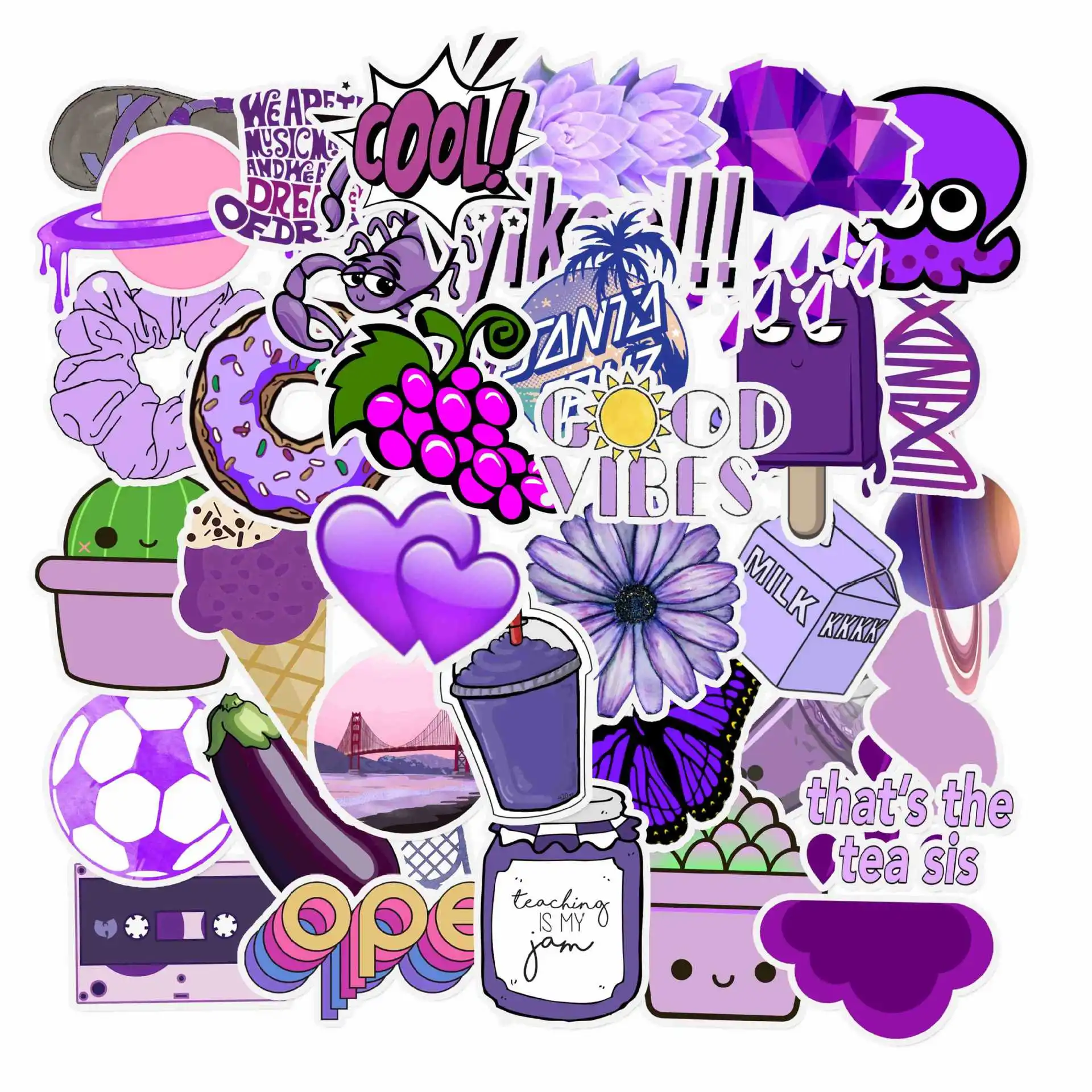 

10/30/50PCS Cartoon Cute Purple Small Fresh Sticker Suitcase Skateboard Notebook Personality Graffiti Decoration Wholesale