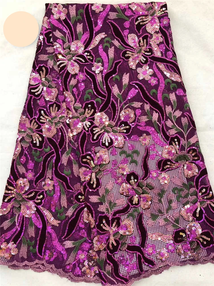 

Grand wedding lace fabric 2020latest African Vert soft velvet lace sequince lace fabric For Party long Dresses Classic purple