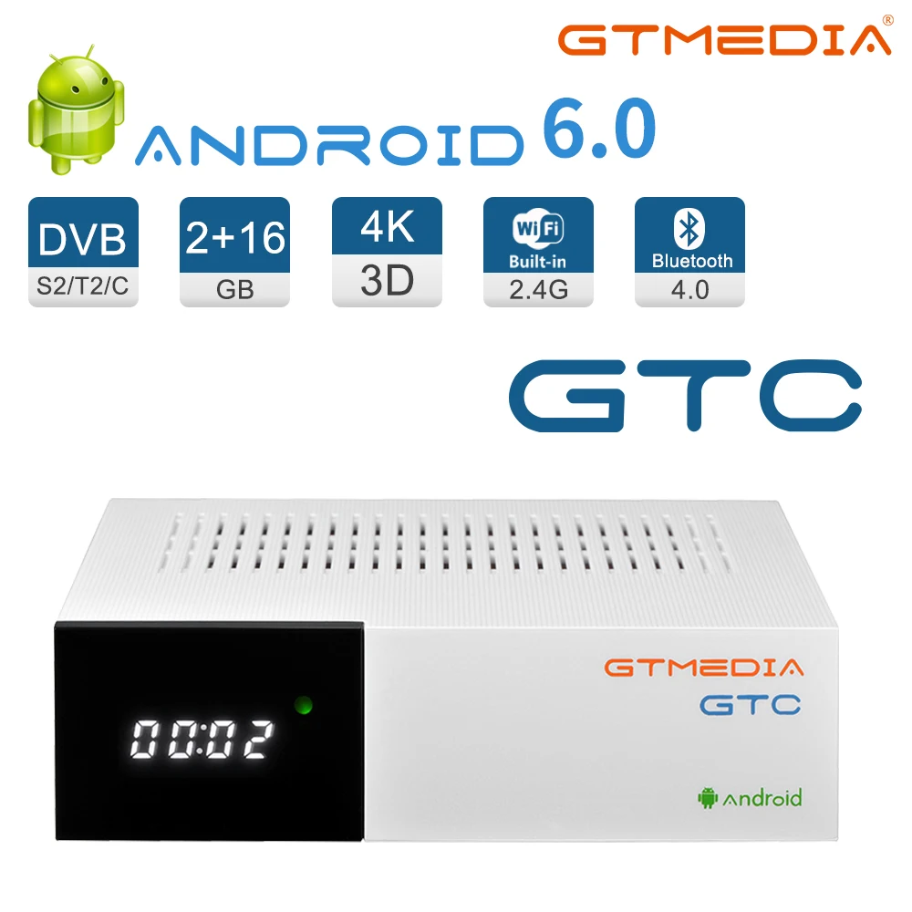 GTmedia GTC GT COMBO Android TV BOX 3D 4K DVB-S2 T2 спутниковый ресивер Bluetooth 4 0 Amlogic S905D 2 ГБ + 16 Гб