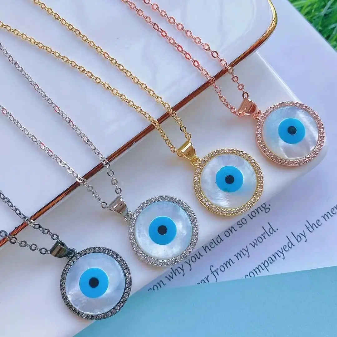 

5 шт. ювелирные изделия, подвеска в виде ракушки с голубыми глазами, циркониевая закрепка, латунная подвеска, цепочка для женщин, Золотая Женская цепочка, новинка 2022, подарочные украшения