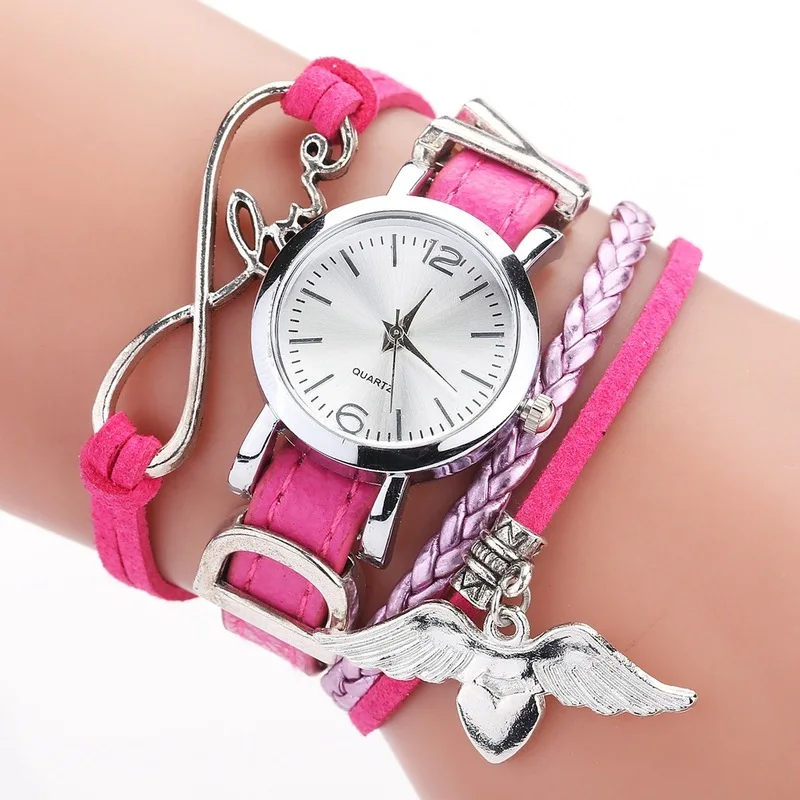 

New Watches for Women Luxury Silver Heart Pendant Leather Belt Quartz Clock Ladies Dress Wrist Bracelet Watch Zegarek Damski