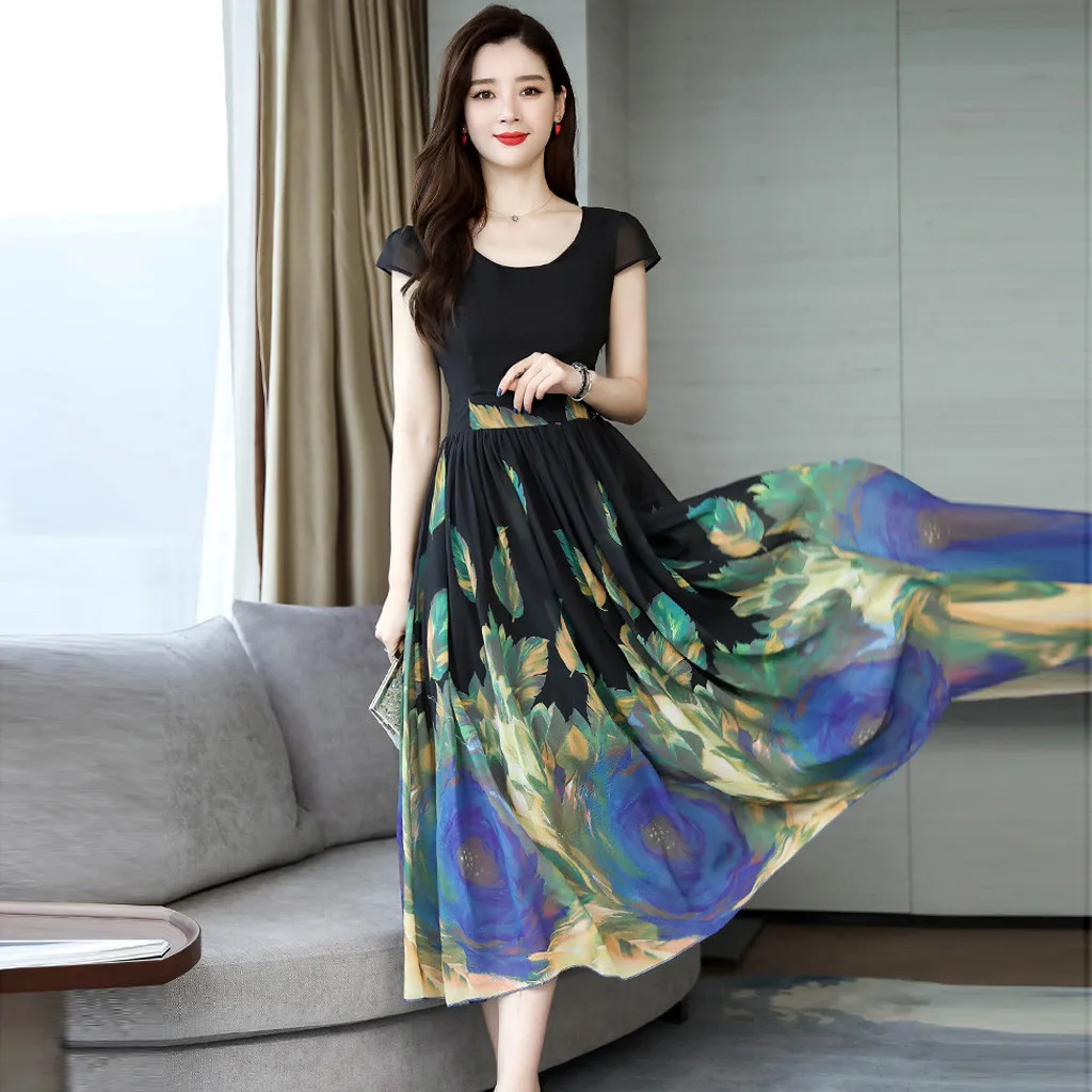 Модное женское длинное платье с цветочным принтом 2020 летнее повседневное