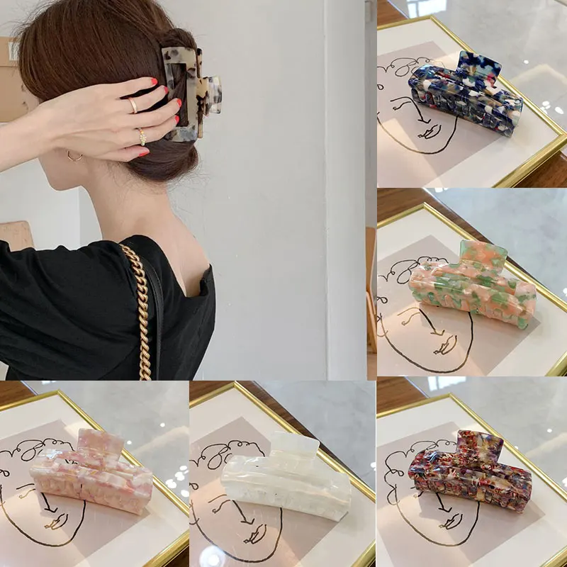 

Geometric Marble Floral Large Hair Claws Acrylic Hairpins Rectangle Acetate Hair Crab Clamps Women Ponytail Hair Accessories