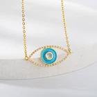 Женское Ожерелье с эмалью Lucky, ожерелье из нержавеющей стали с голубым Цирконом Турецкий голубой глаз, подарочное Ювелирное Украшение