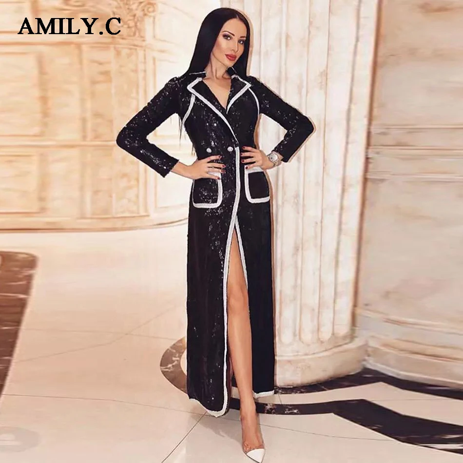 Amily.c 2020 Новая модная весенняя женская куртка черная с блестками V глубокий