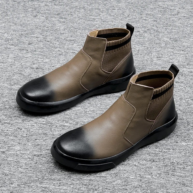 Мужские зимние ботинки челси черные из спилка мужская обувь теплые плюшевые