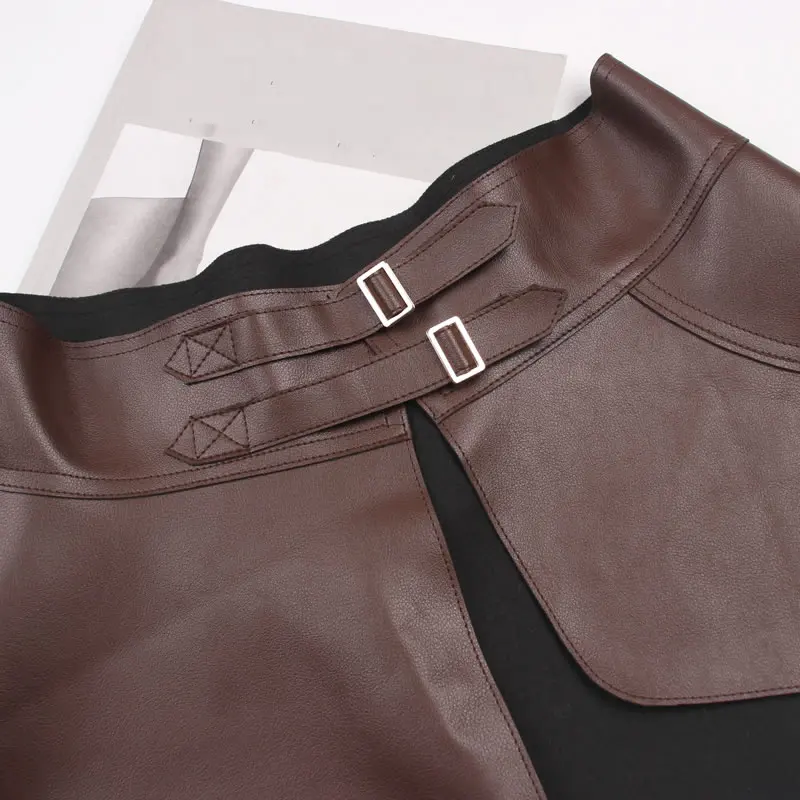 

XITAO New Trendy Pu Cummerbunds Fashion Solid Color Asymmetrical Splicing Belt Temperament Vintage Simplicity All-match ZY5009