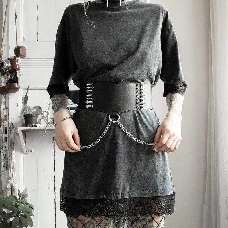 Женские панковские кольца и цепи Дизайнерские широкие из искусственной кожи