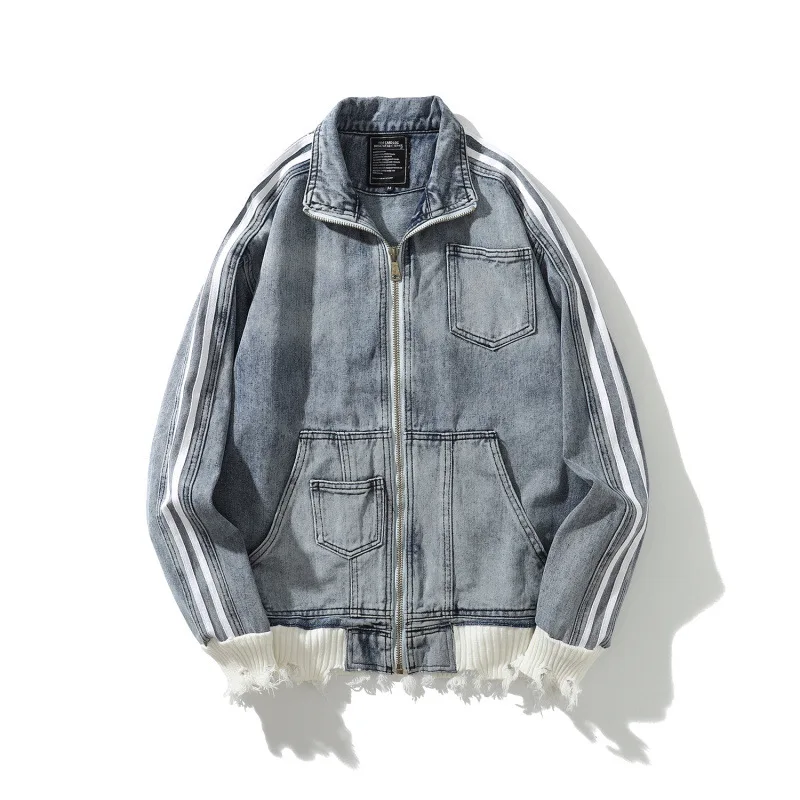 

High Street Men's Denim Jacket Couple Cardigan Washed Distressed Retro Denim Jacket Men and Women