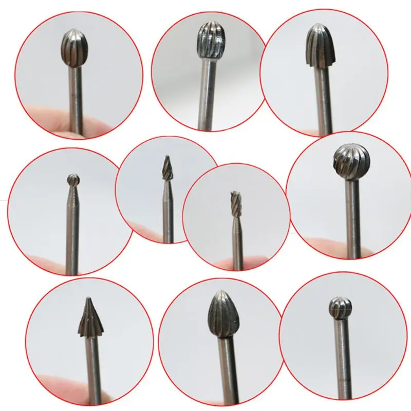 

20pcs Solid Carbide Burr Set 3mm/0.118 shank Tungsten Carbide Rotary Files Burrs with 3mm Cutting Head diameter Fits