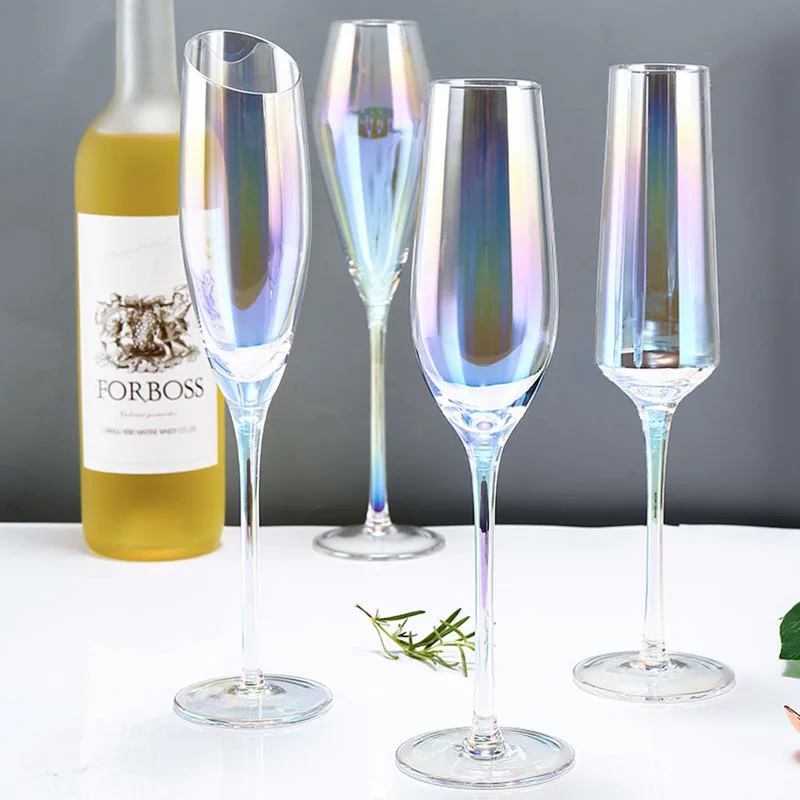 

2021 ins cup net red seven color glass Champagne Cup - gradient seven color red wine cup - high foot wine cup creativity