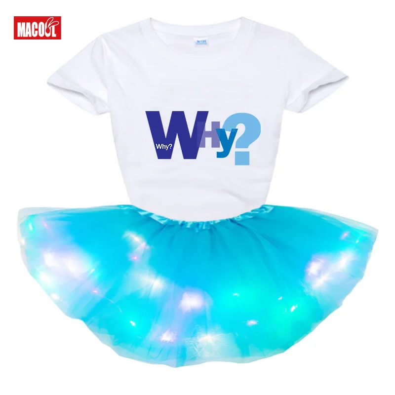 Baby Girls Clothes Suits 2020 Brand NEW Summer Toddler Girl Clothes Short T-shirt + Luminous Dresss 2Pcs Sets Kids Girls Dress