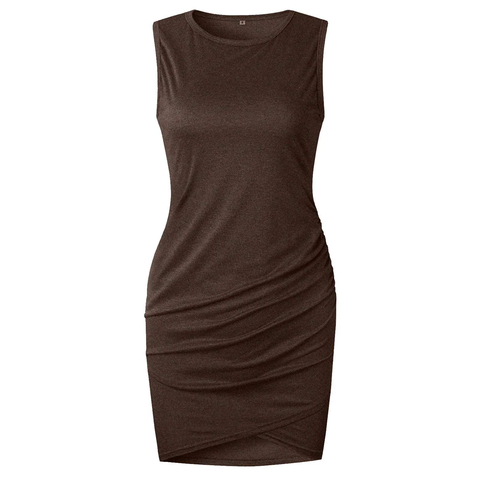 

Summer Ladies Fashion Polyester Round Neck Solid Color Sleeveless Dress Basic Model Comfortable O-neck Cold-proof Sleeveless 02*