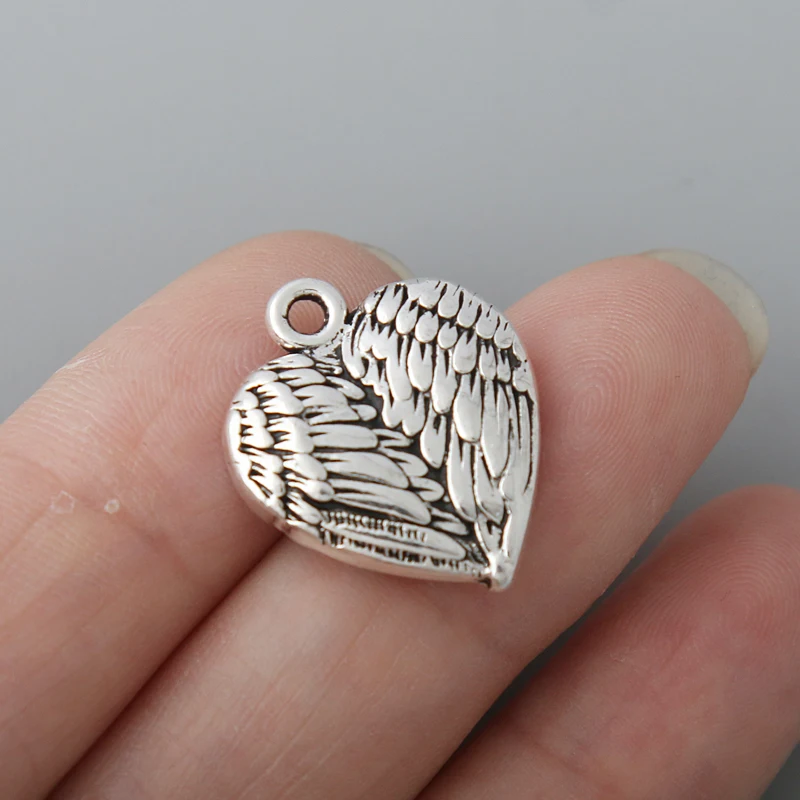 

RAINXTAR Fashion Alloy Antique Silver Color Heart Shape Wings Charms 18*21mm 10pcs AAC1565
