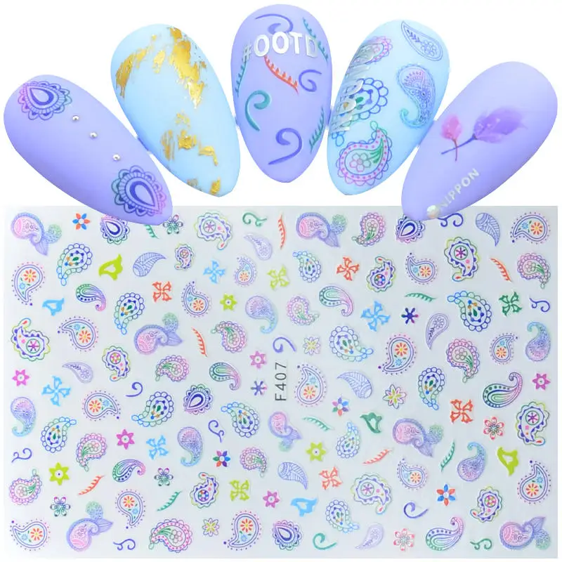 

Colorful Flower Leaf Plants Leaves Summer 3D Nail Sticker Lavender Mandala Nail Art Adhesive Stickers Nail Decorations DIY