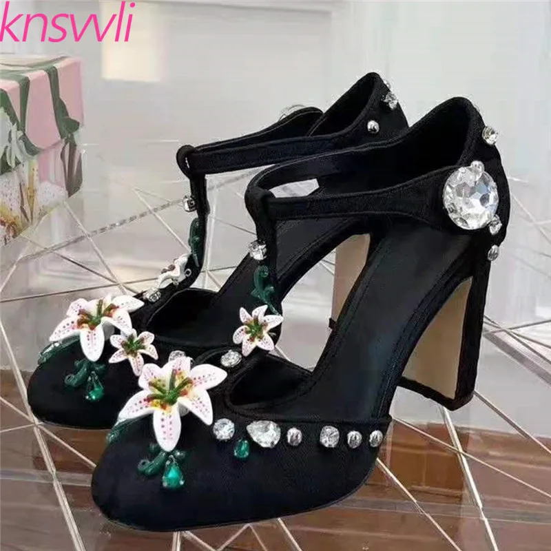 Женские туфли-лодочки на высоком каблуке с кристаллами и пряжкой из драгоценных