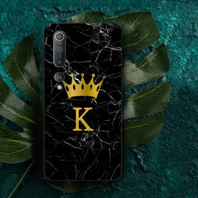 

Custom name Letter Monogram Black Marble crown Phone Case for Redmi Note 4 5 6 8 9 pro Max 4X 5A 9S cover