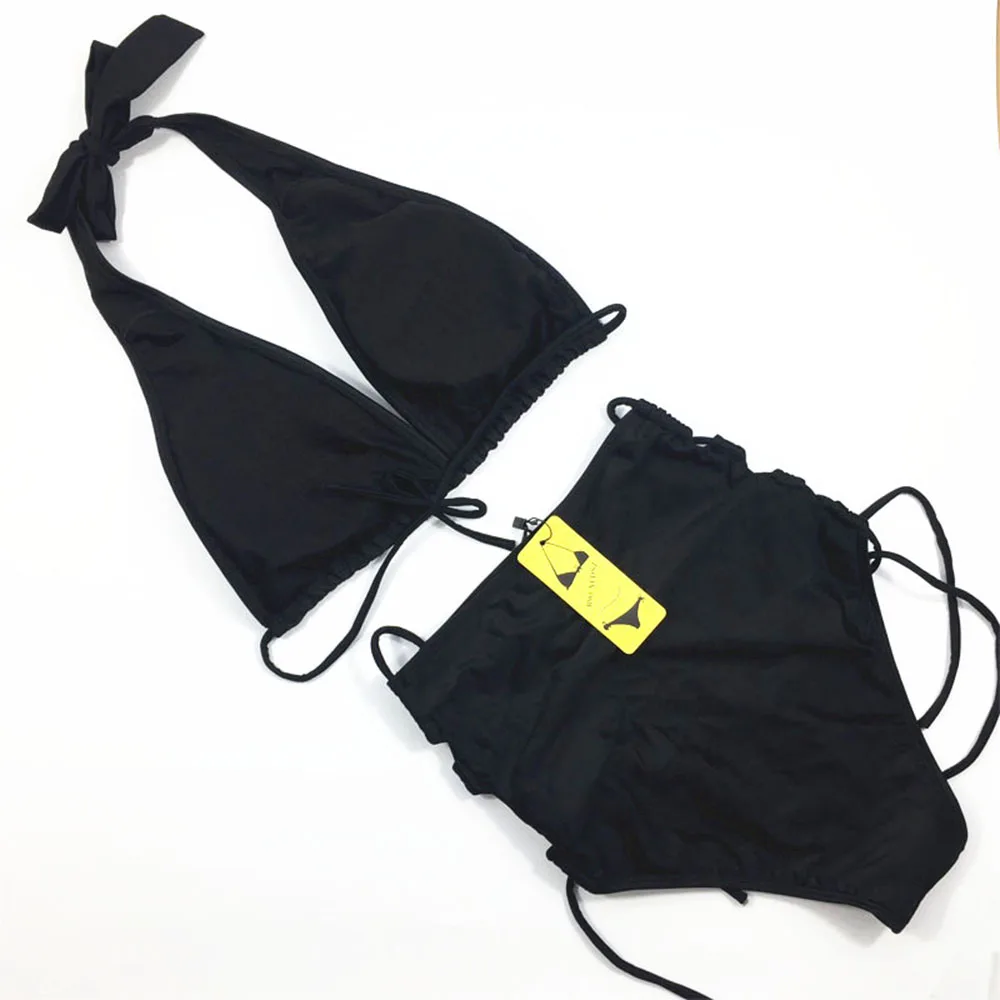 Женский сексуальный купальник бикини черный комплект из двух предметов с