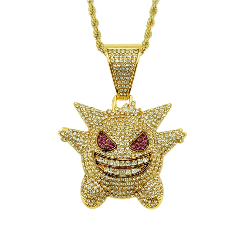

European and American diamond-studded HIPHOP pendant necklace pokemon cartoon pendant HIPHOP necklace accessories