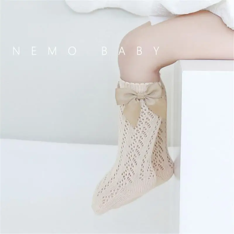 Летние испанские детские носки тонкие сетчатые для девочек с большим бантом