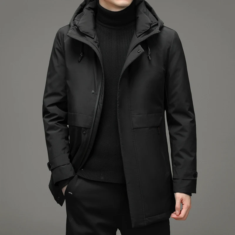 

2021 Mens Thickened Parkas Jacket Winter Men Fashion Hooded White Duck Coat Male Hight Quality Warm Windproof Pocket Parka 4XL