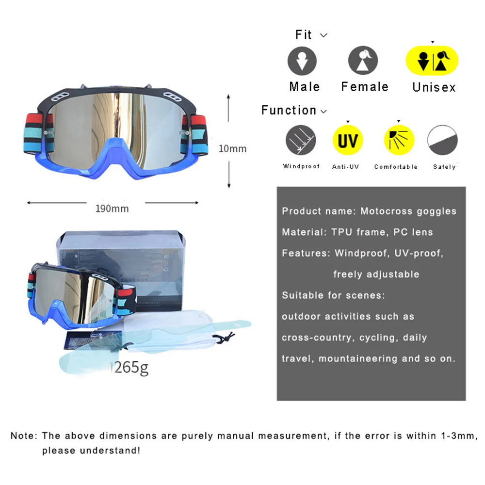 

1 Set Motocross Goggles MX Dirt Bike Glasses ATV Off Road Outdoor Ski MTB Glasses Moto Helmets Goggles with Spare Lens Eyewear