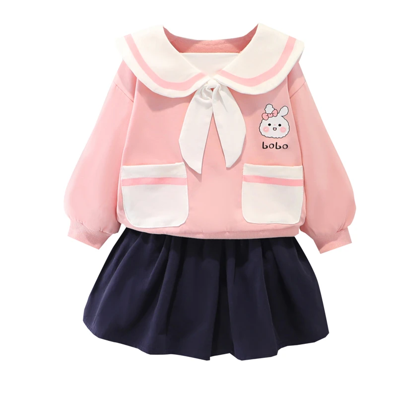 

2022 Spring Baby Girls Clothing Sets Infant Cartoon Rabbit Bow-knot Tops Skirt Student Casual Clothes Children Kids Outfits