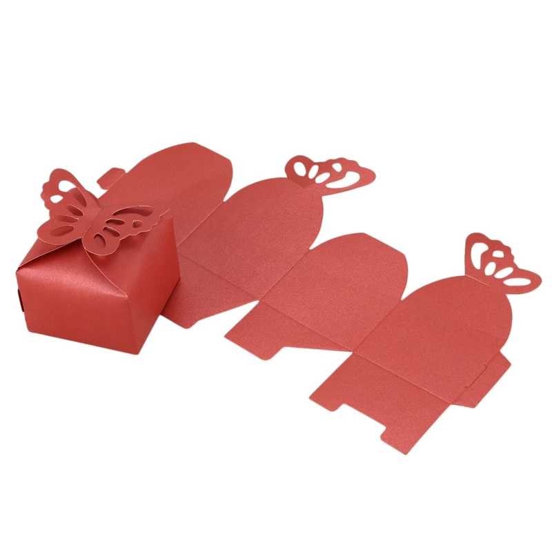 50 Pcs Butterfly Favor Gift Candy Boxes Cake Style for Wedding Party Red | Дом и сад