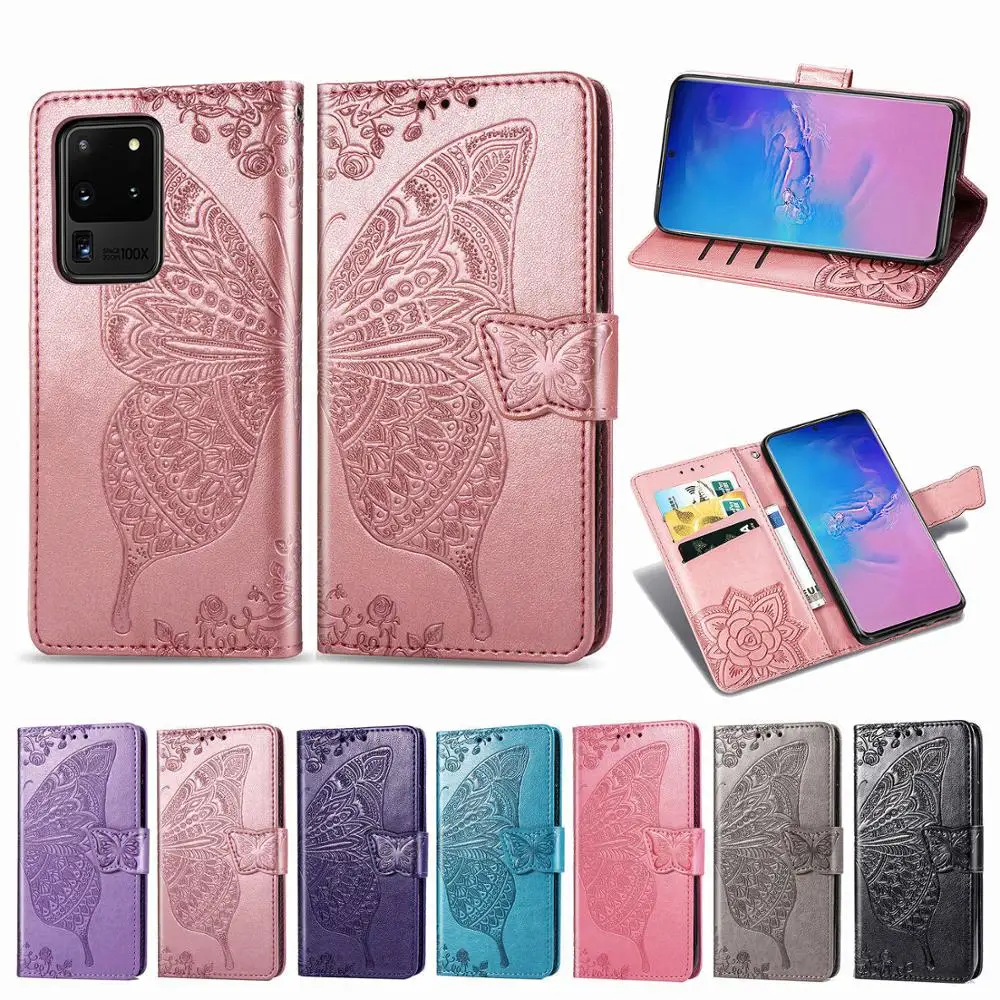 Кожаный чехол бумажник с бабочками и цветами для Samsung Galaxy S7 S8 S9 Plus S10 Lite S10E S11E S20