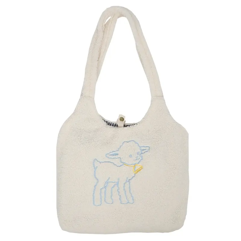 

Ladies Large-capacity Shopping Bag Shoulder Bag Fashion Imitation Lambskin Lamb Winter New Design Small Embroidered Tote