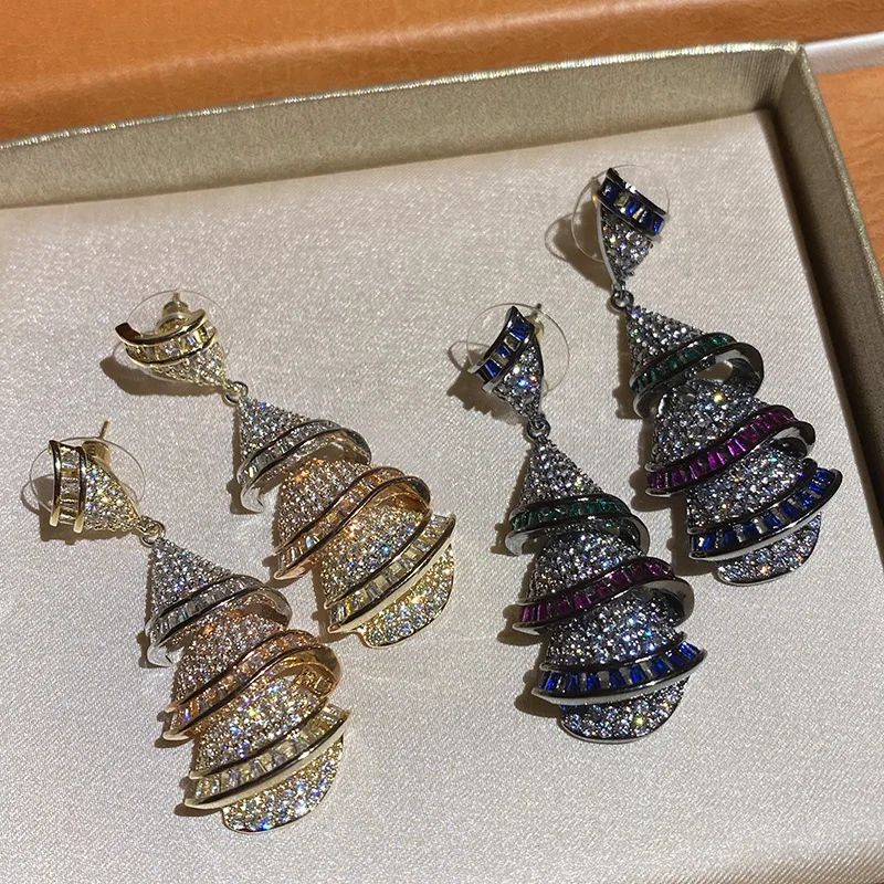 

Bilincolor High Quality Luxury Pave Setting Sector Drop Earring Fashion Jewelry