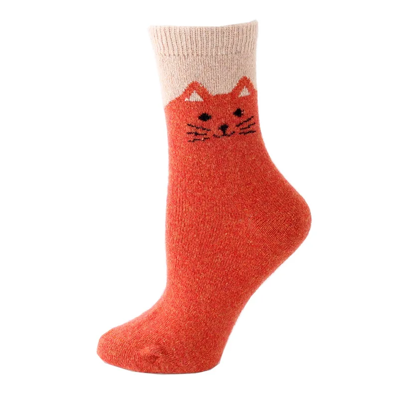 Fly Love Wool Socks for Women Winter Thick Warm Cozy Cat Pattern Middle Tube Crew Boot Socks 12 Pairs