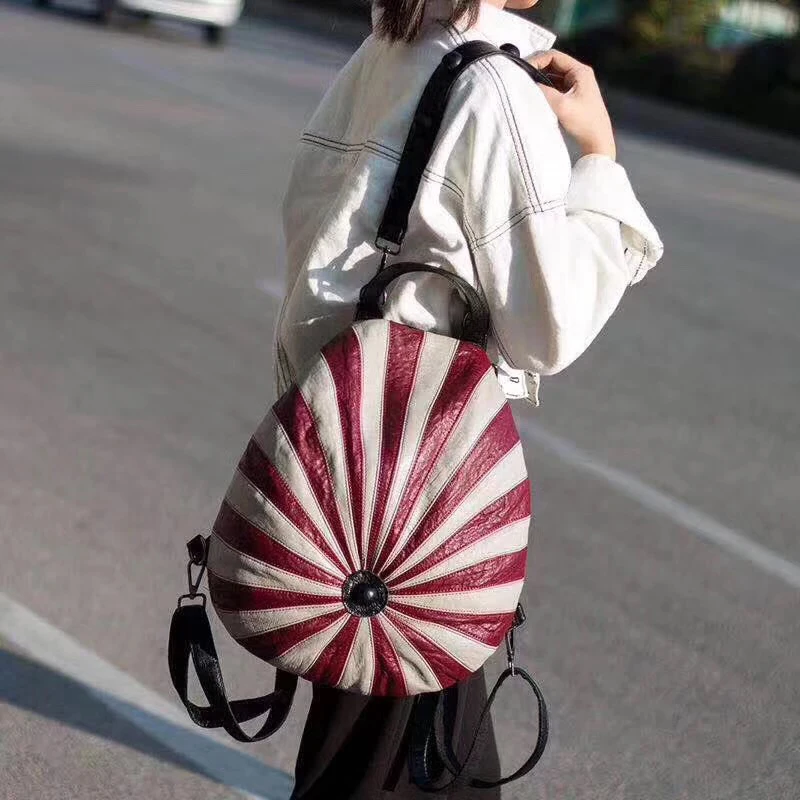 Trong Creative Round Backpack Fun Hat Stripe School Bag Unisex Travel Casual PU Rucksack Multi-functional Shoulder | Багаж и сумки