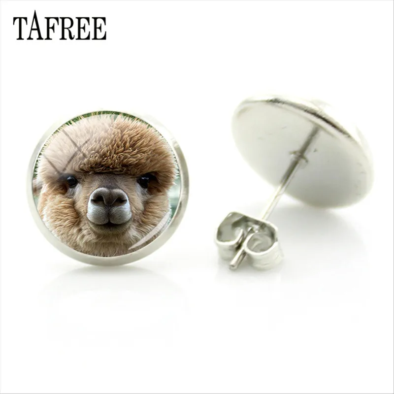 YT20 TAFREE, серьги-гвоздики из альпаки с изображением животных ламы, художественное изображение, стеклянный кабошон, очаровательные серьги для девочек и женщин, ювелирные изделия ручной работы, Gtifs YT13 - Окраска металла: YT20