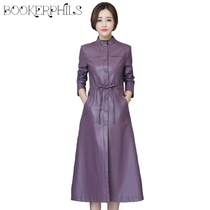 Новинка 2020 женская кожаная куртка зимняя Осенняя Женская Длинная Верхняя одежда