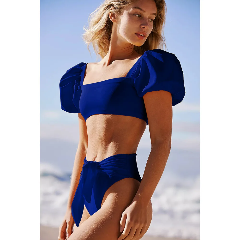 

CPUTAN 2023 New Puff Sleeve High Waist Bikini Set Swimwear Women Push Up Bandage Swimsuit High Cut Thong Bathing Suit Beach Wear