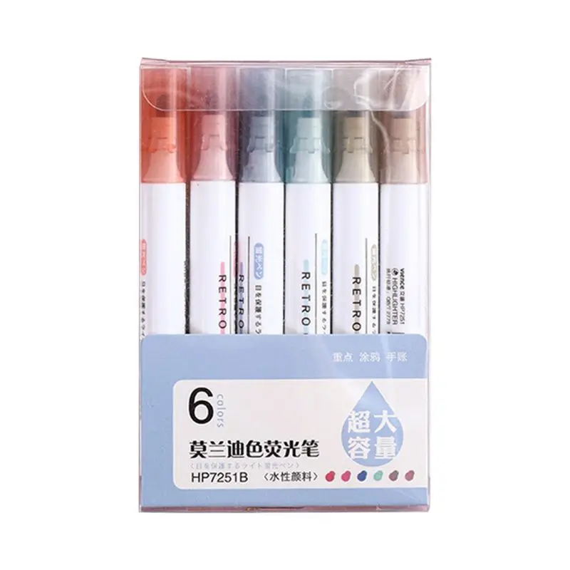 

6pcs/set Highlighter Pen Pastel Fluorescent Marker Pens School Office Supplies